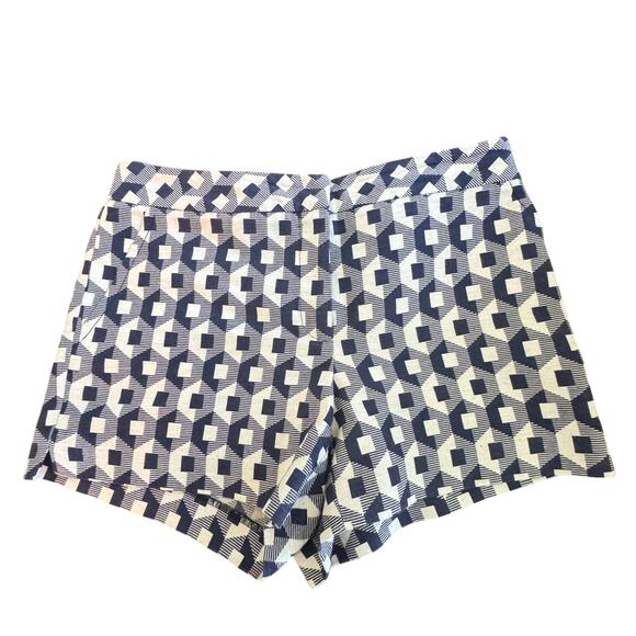 TRINA TURK Retro High Waist Navy Gray Geometric Print 3" Shorts Women's Sz 10 - Picture 6 of 10